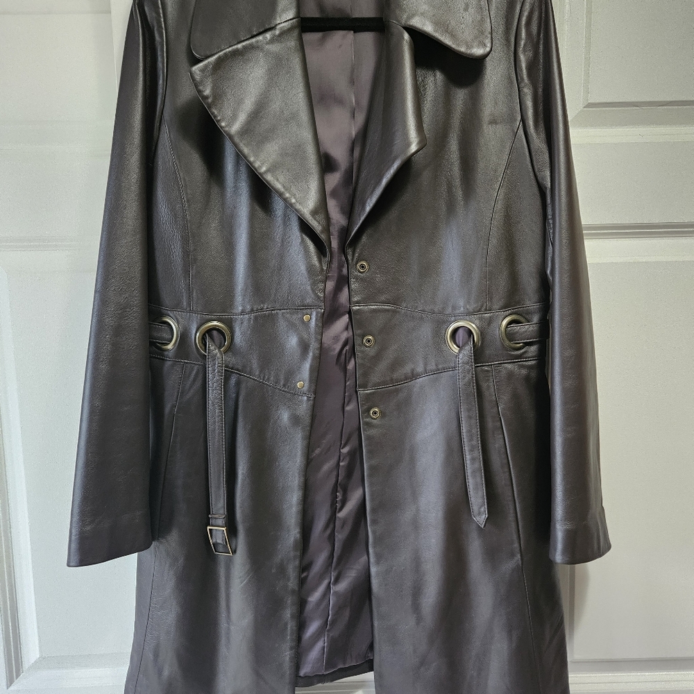 Dark Brown Leather Coat - Picture 6 of 6